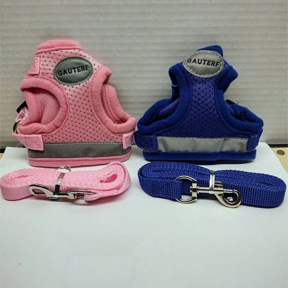 Cat Harnesses and Puppy Harness with Leashes Set, Size XXS on Pink.